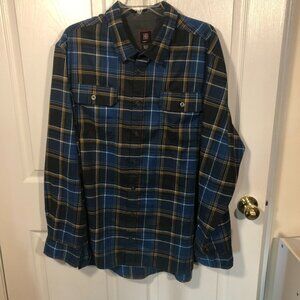 SwissTech men teal plaid outdoorsy shirt, 8-button shirt, 2XL